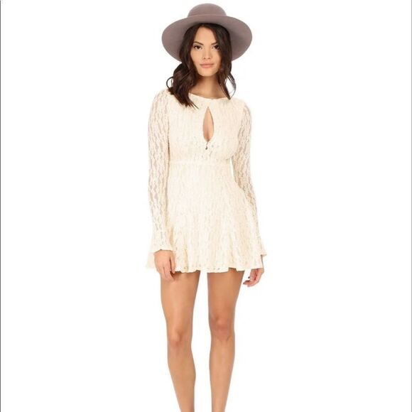 New Free People Lace Keyhole Dress Ivory Medium #274 - Picture 1 of 7